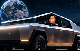 Elon driving a Cybertruck beneath the Earth