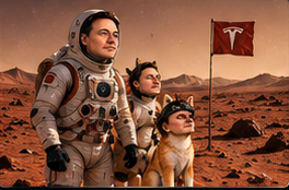 Elon and the meme family exploring Mars